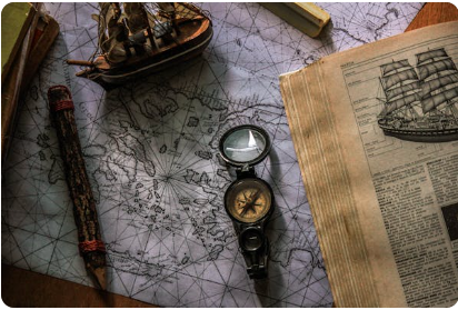 Mapa antigo com bússola, representando as viagens missionárias de Paulo